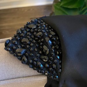 Embroidered shoulder black dress